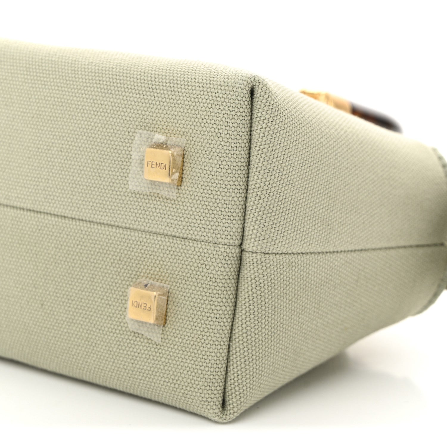 Fendi Canvas Vitello King Plexiglass Logo Embroidered Mini By The Way Top Handle Boston Bag Green Tea 10 of 10