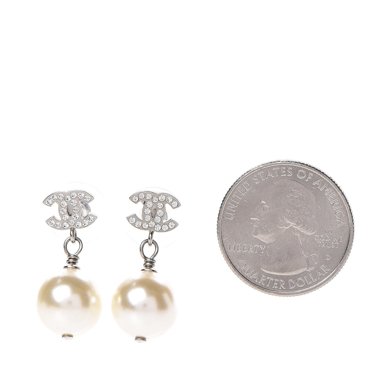 Crystal Pearl CC Drop Earrings Silver Pearly White