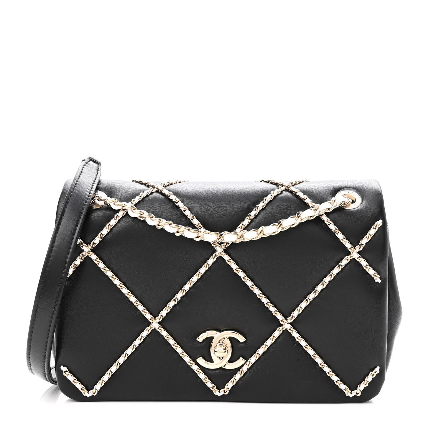 Lambskin Small Entwined Chain Flap Black