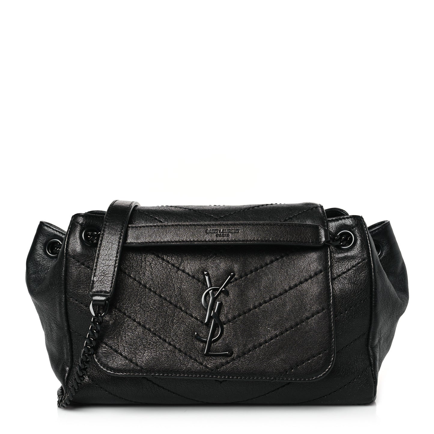 Pebbled Lambskin Chevron Monogram Small Nolita Black