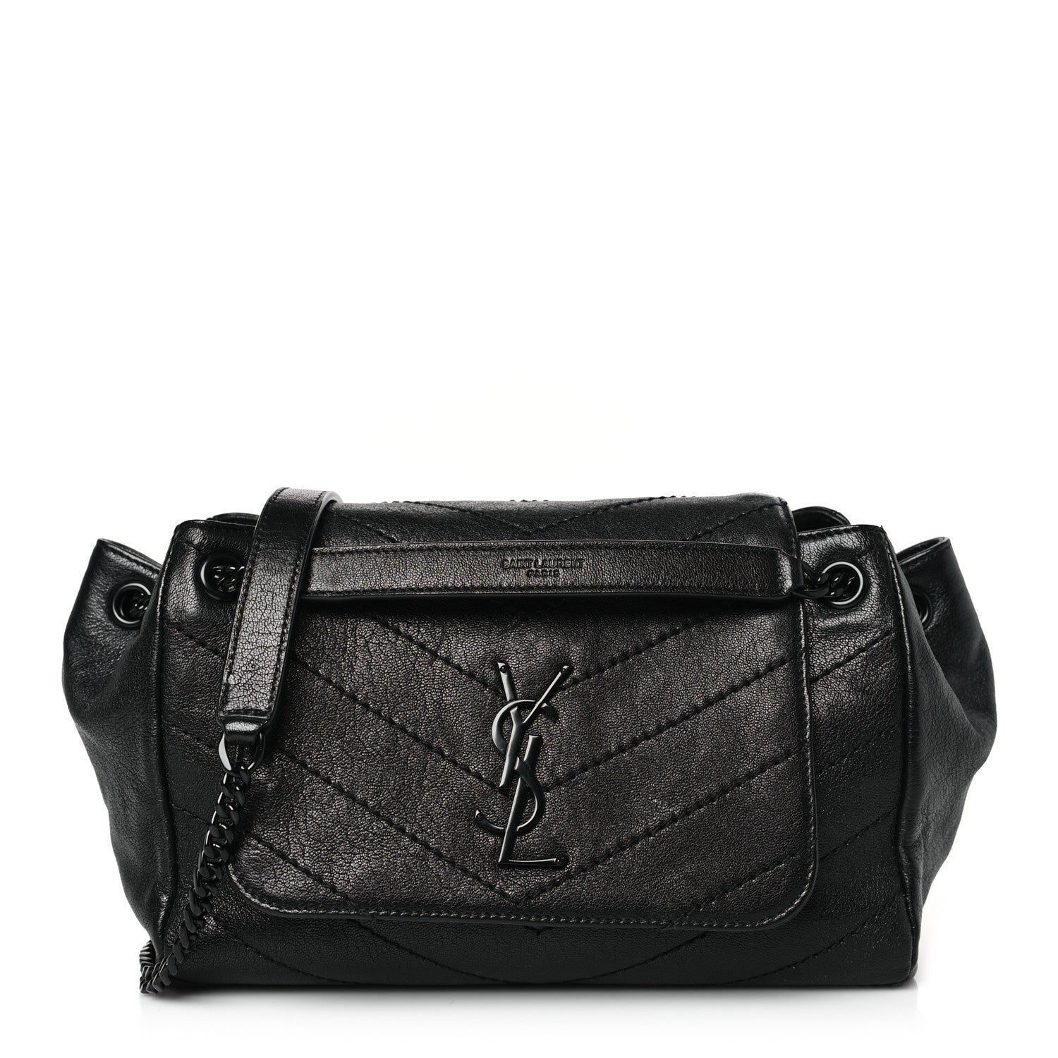 Saint Laurent Pebbled Lambskin Chevron Monogram Small Nolita Black 1 of 9