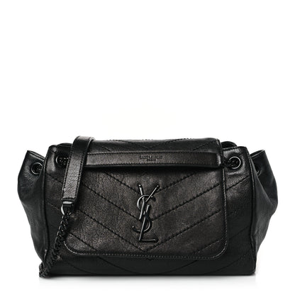 Saint Laurent Pebbled Lambskin Chevron Monogram Small Nolita Black 1 of 9