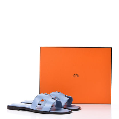 Hermes Box Calfskin Oran Sandals 37 Light Bleu 11 of 11