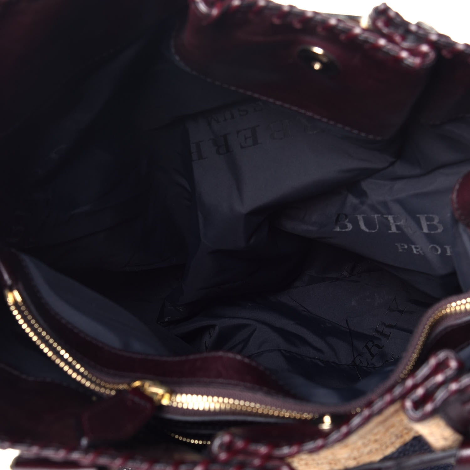 Burberry Raffia Whipstitch Bag Brown Black 5 of 8