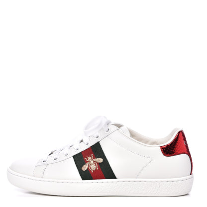 Gucci Calfskin Ayers Bee Embroidered Womens Ace Sneakers 36 White Green 1 of 9