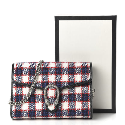 Gucci Vintage Tweed Check Mini Dionysus Chain Wallet White Hibiscus Red Marine 10 of 10