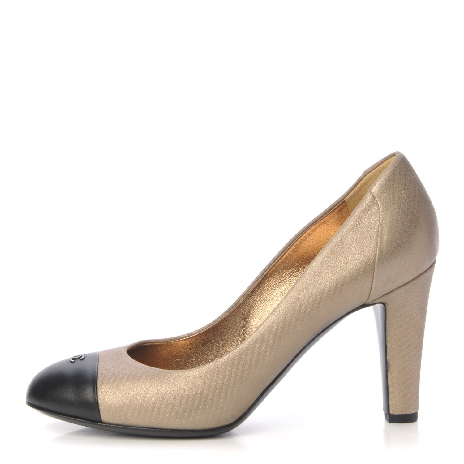 Chanel Embossed Lambskin Calfskin CC Cap Toe Pumps 38.5 Black 1 of 17