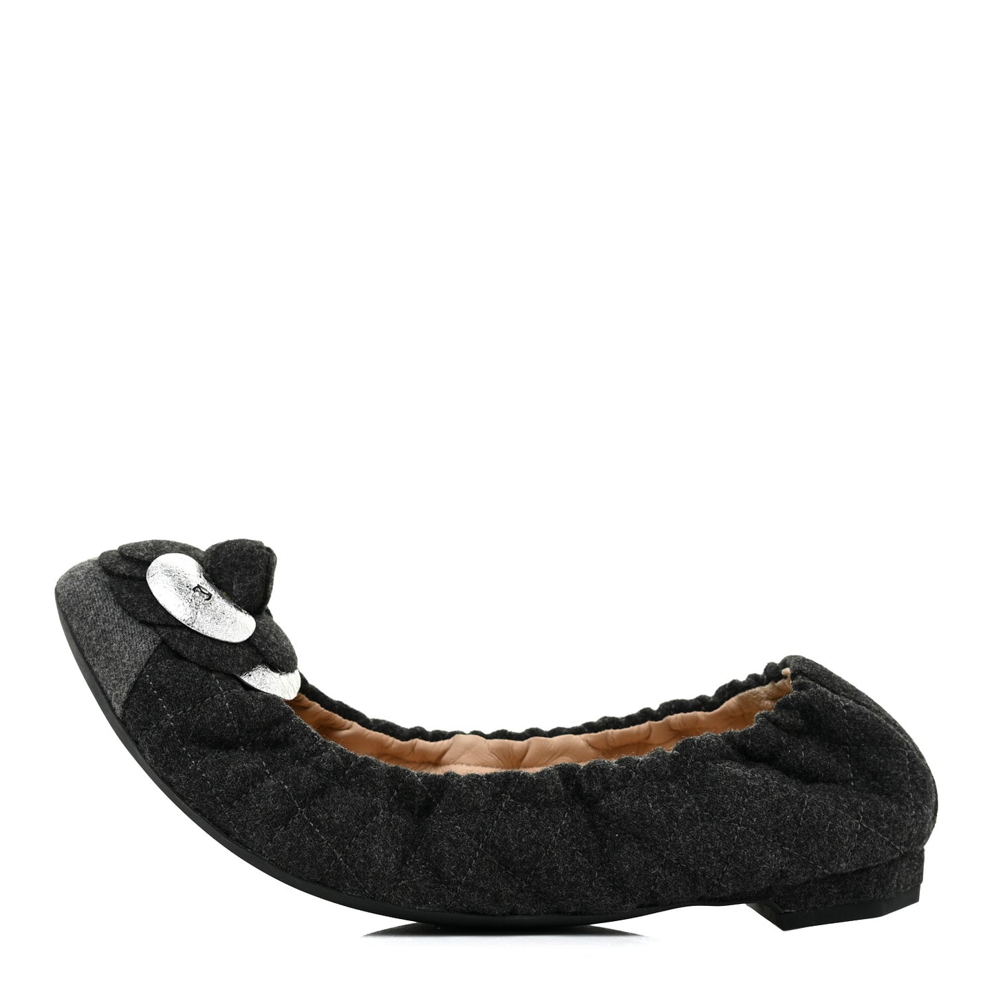 Tweed Quilted Camellia Cap Toe Ballerina Flats 37 Grey