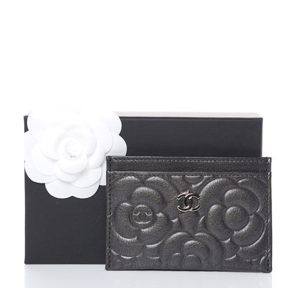 Chanel Goatskin Camellia Embossed Card Holder Grey 9 of 9