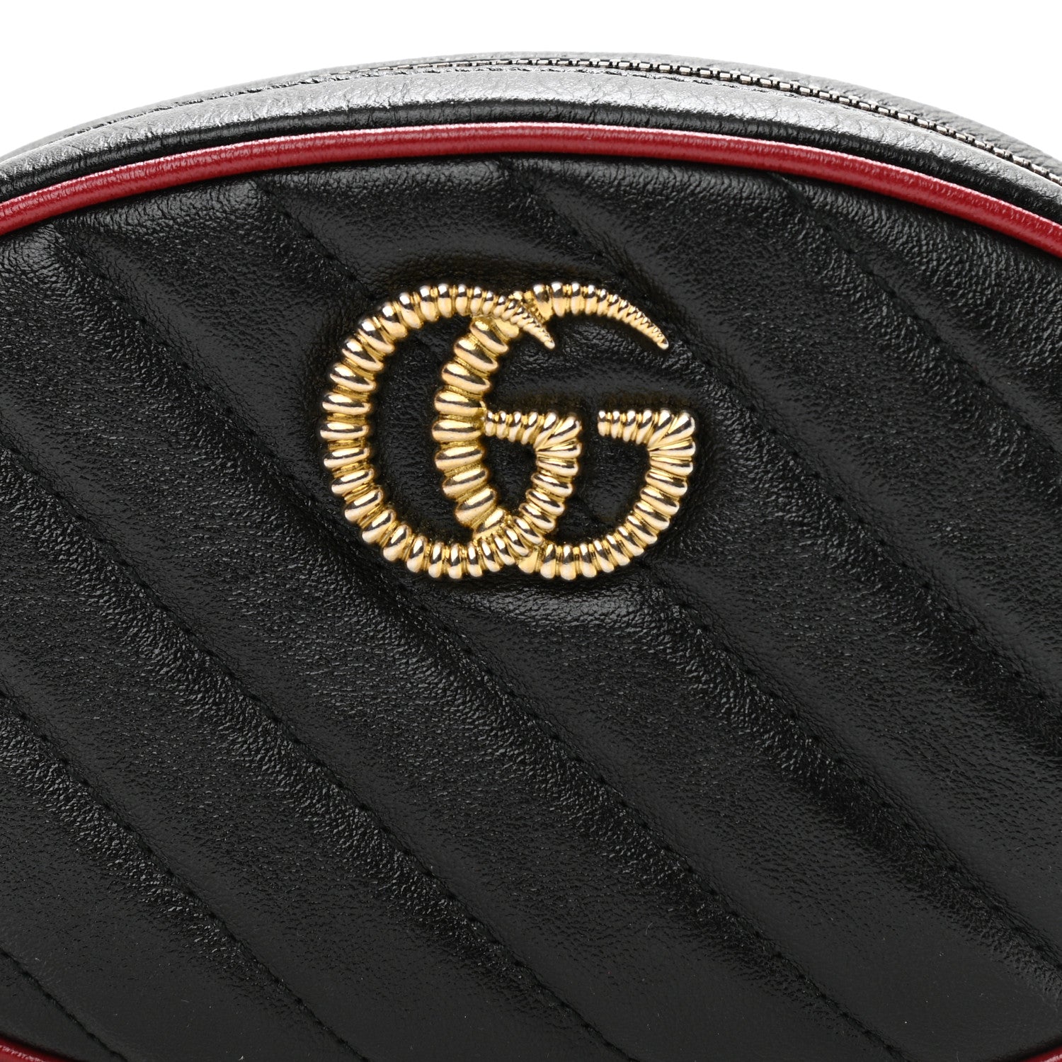 Gucci Azalea Calfskin Matelasse Diagonal Torchon GG Marmont Belt Bag 75 30 Black Romantic Cerise 8 of 9