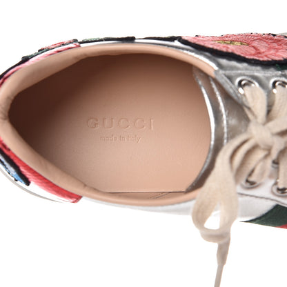 Gucci Metallic Calfskin Floral Embroidered Ace Sneakers 36.5 Silver 6 of 11