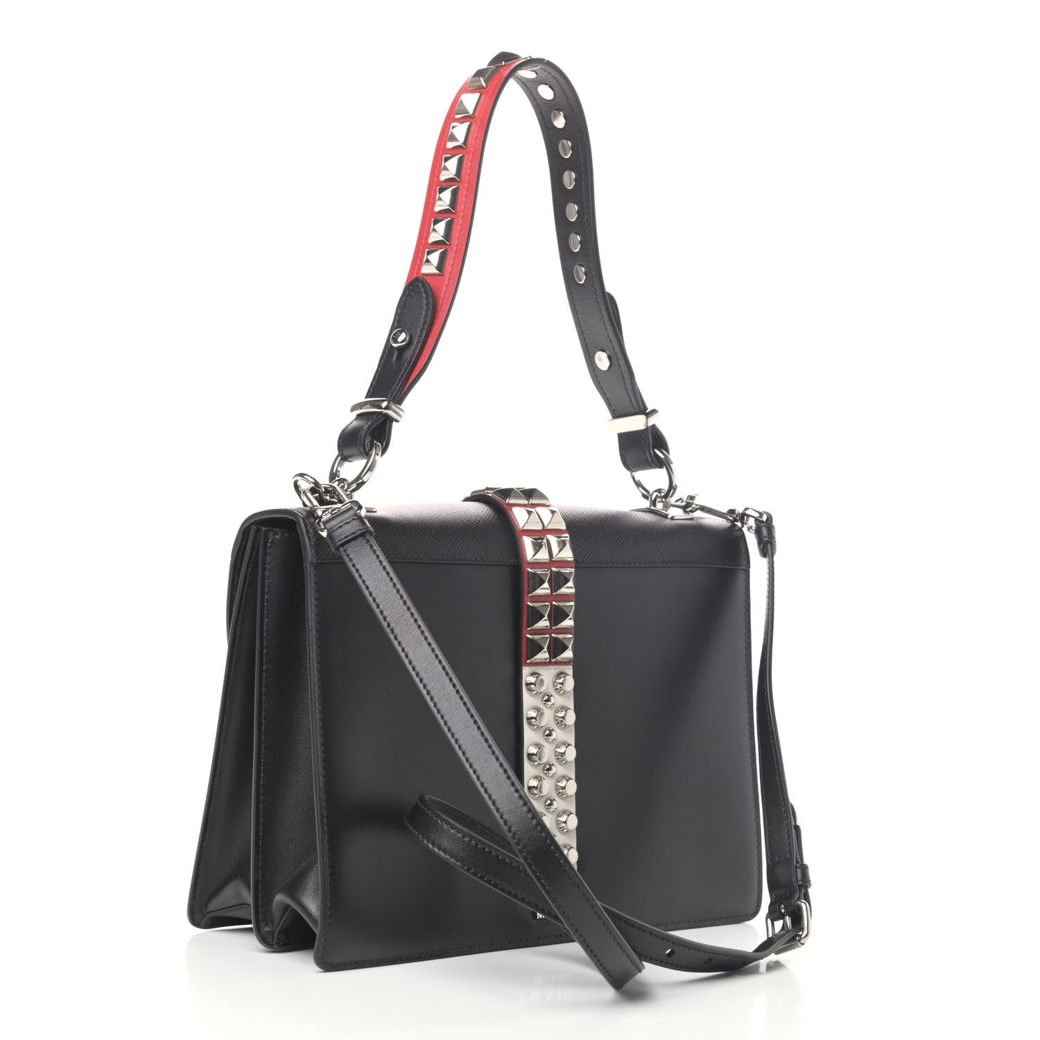 Prada Saffiano City Calfskin Studded Elektra Shoulder Bag Black Fuoco 2 of 4