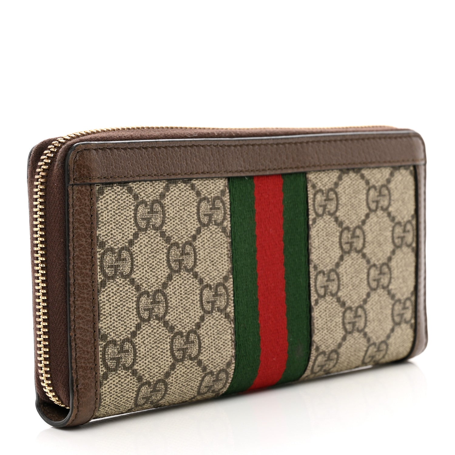 Gucci GG Supreme Monogram Web Ophidia Zip Around Wallet Brown 3 of 10