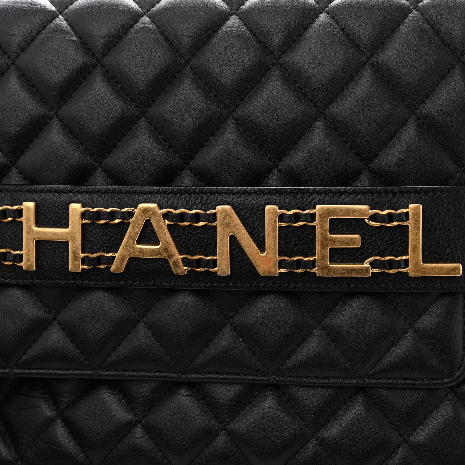 Chanel Calfskin Quilted Front Logo Enchained Clutch Black 9 of 10