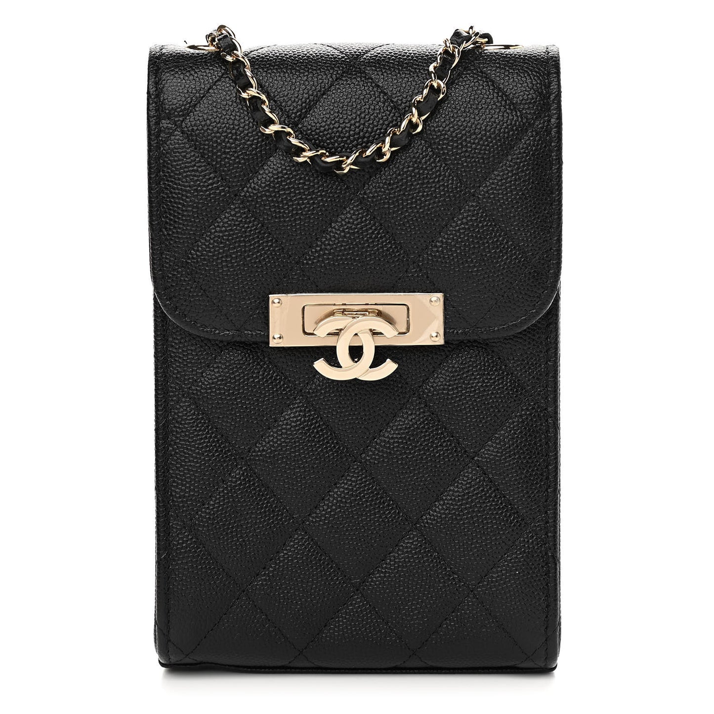 Caviar Quilted Golden Class Phone Holder Black