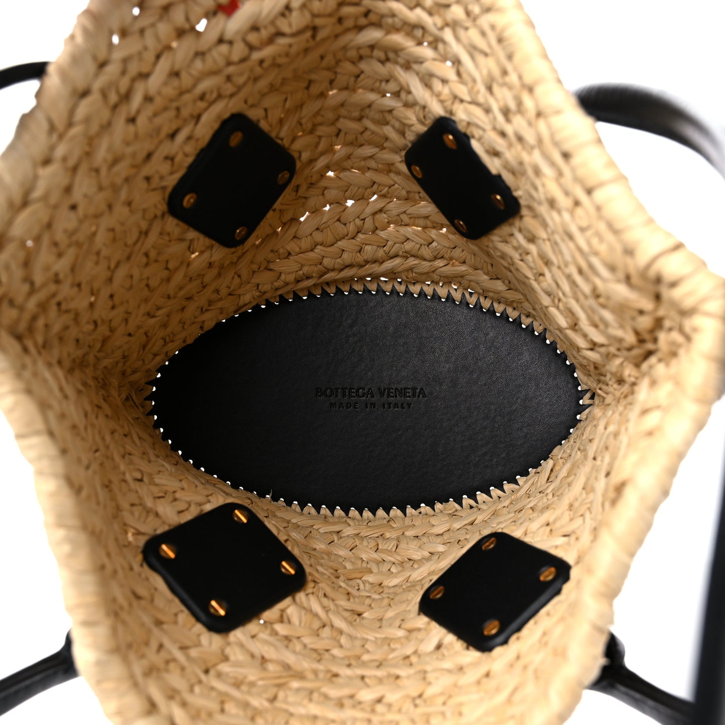 Raffia Calfskin Small Arco Basket Black