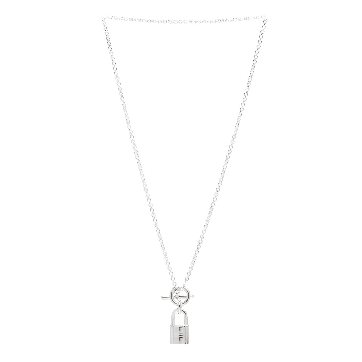 Hermes Sterling Silver Cadenas Kelly Lock Pendant Necklace 3 of 4
