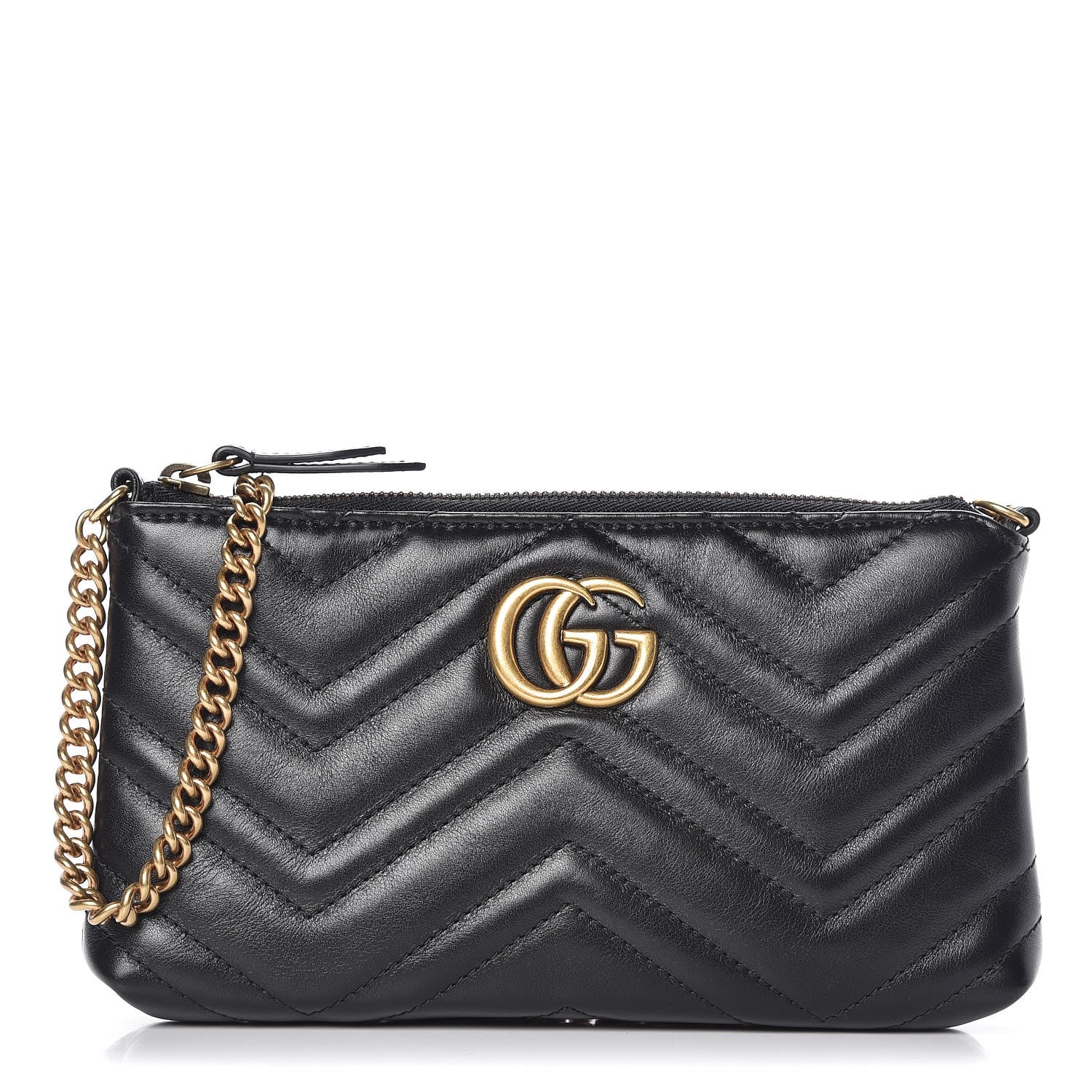 Gucci Calfskin Matelasse Mini GG Marmont Chain Bag Black 1 of 7