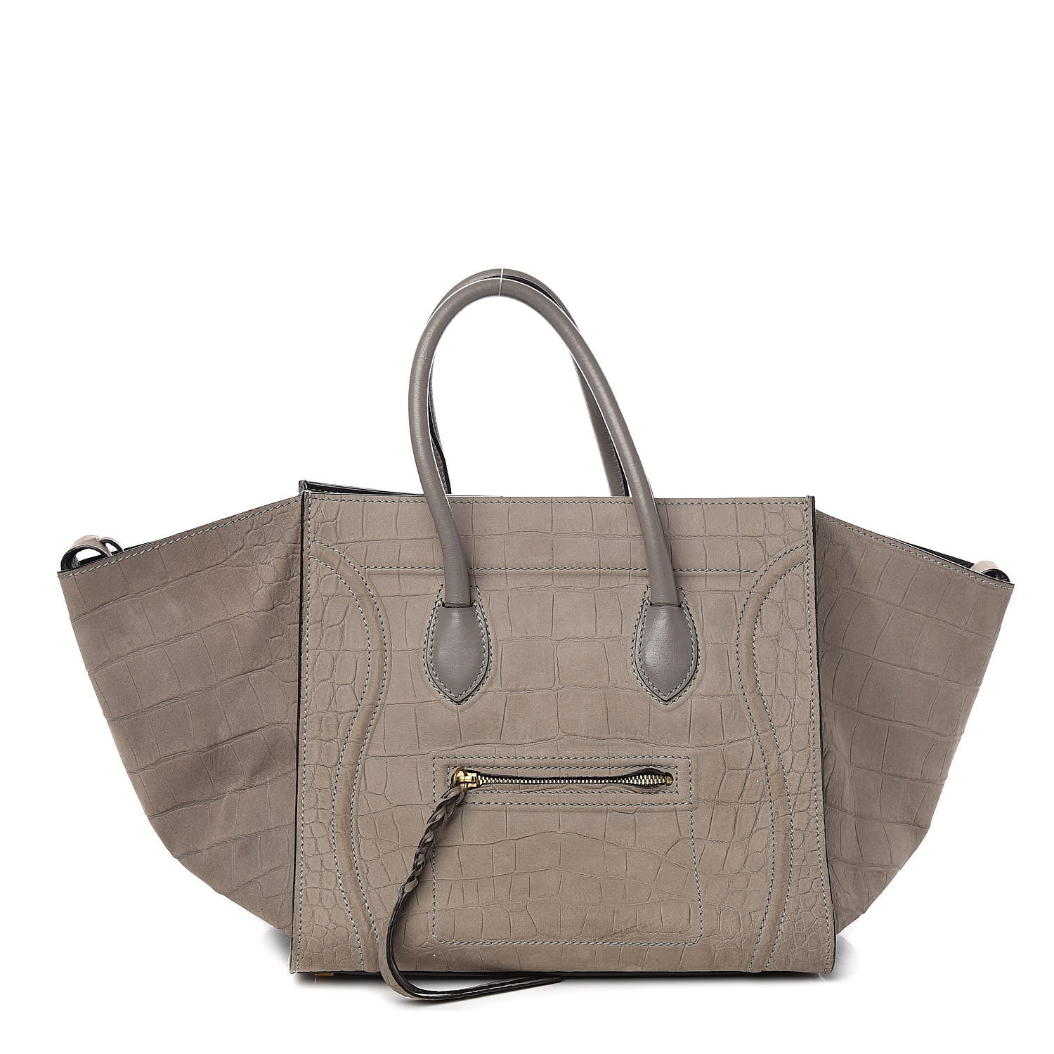 Celine Crocodile Embossed Nubuck Medium Phantom Luggage Grey 1 of 12