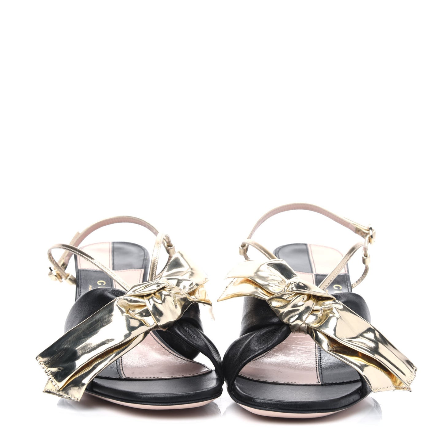 Nappa Metallic Bow Daphne Mid Heel Sandals 37.5 Black Platino