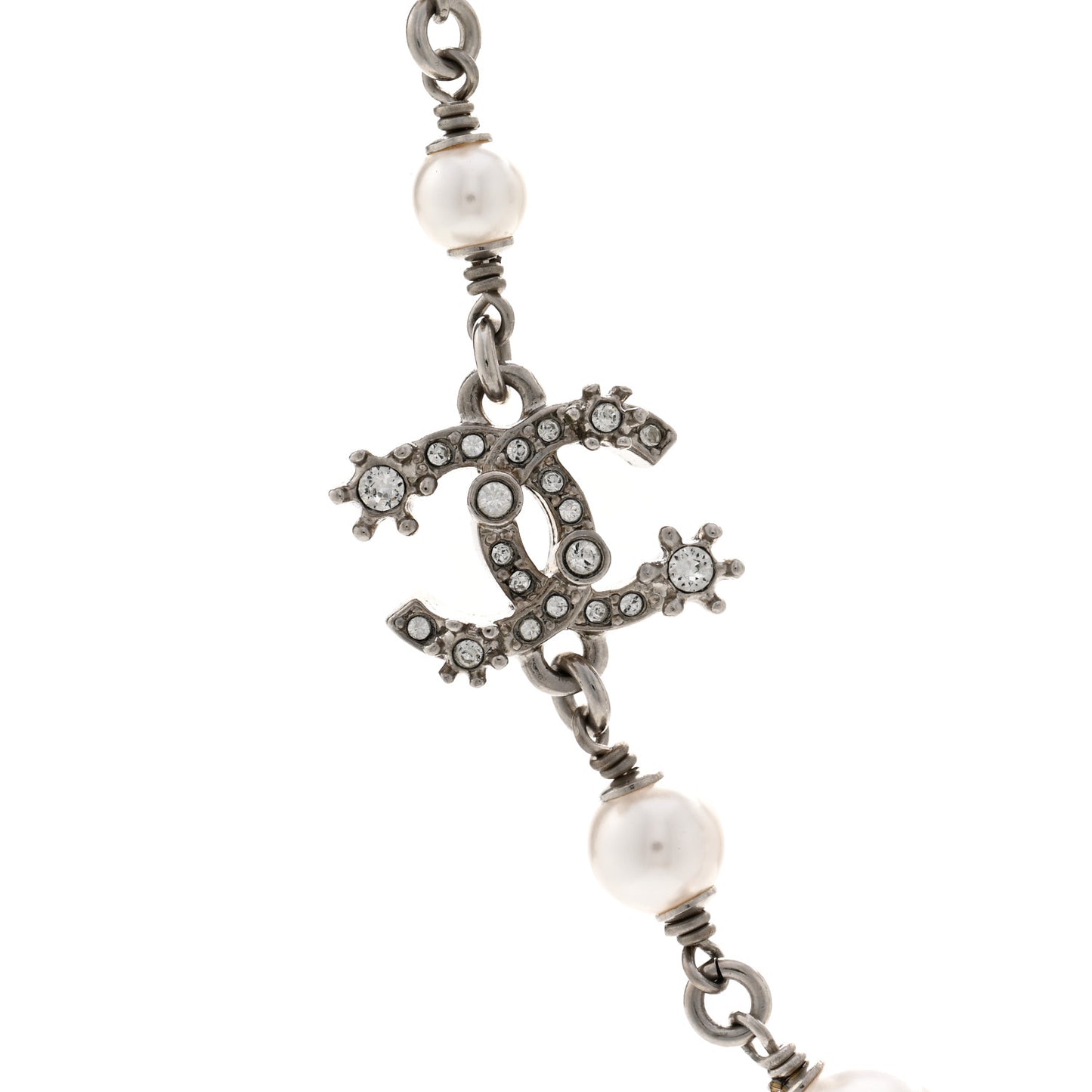 Pearl Crystal CC Choker Necklace Ruthenium White