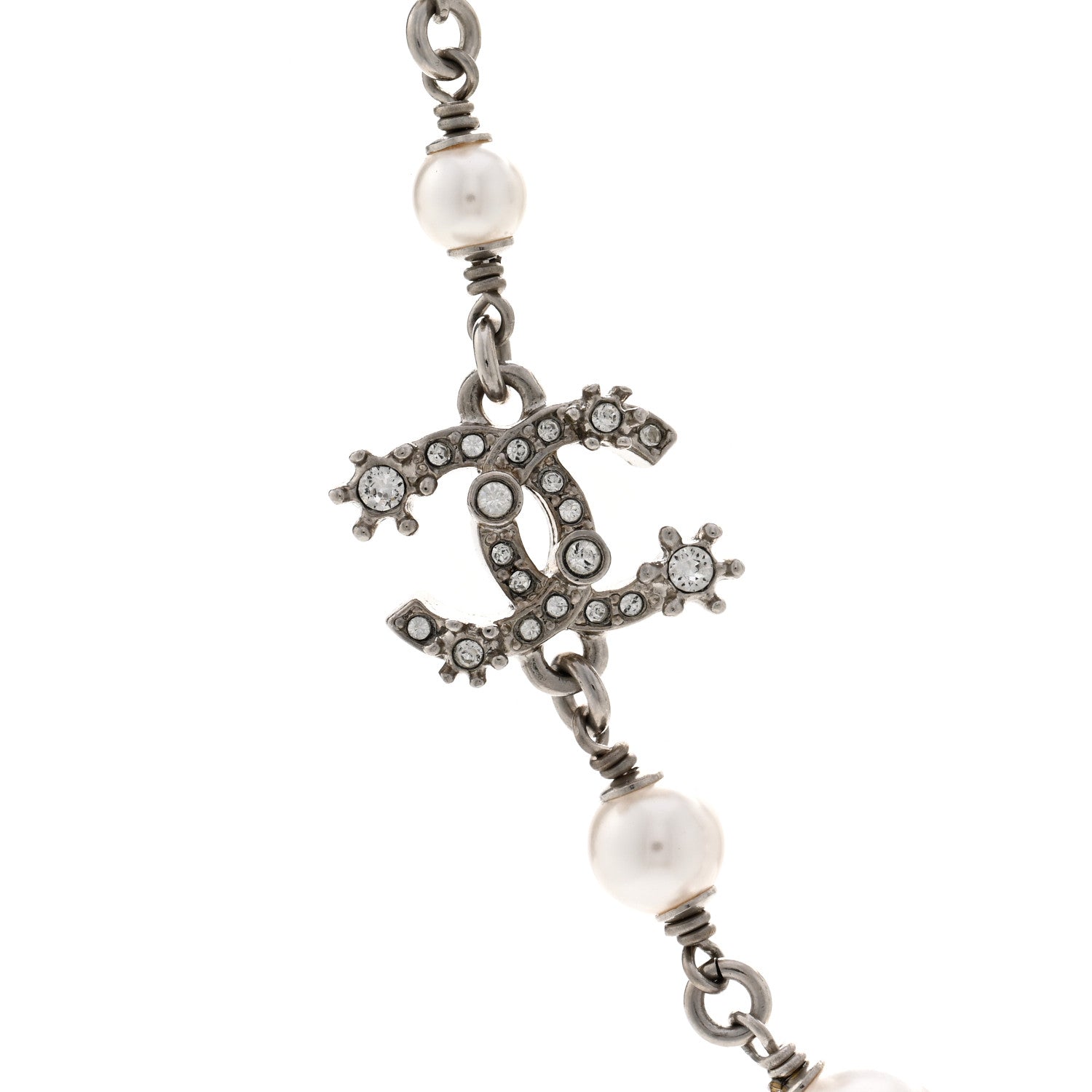 Chanel Pearl Crystal CC Choker Necklace Ruthenium White 4 of 5