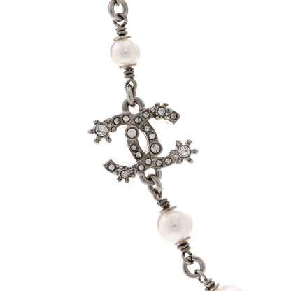 Chanel Pearl Crystal CC Choker Necklace Ruthenium White 4 of 5
