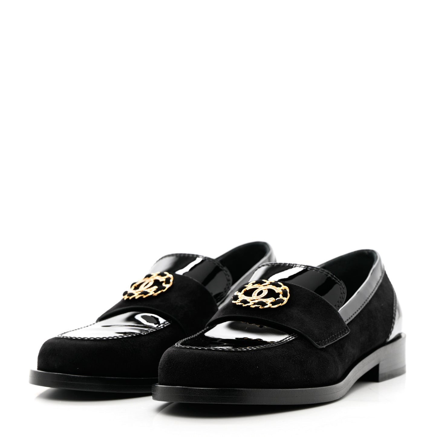 Patent Calfskin Suede Kidskin CC Mocassin Loafers 37 Black