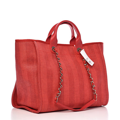 Chanel Mixed Fibers Striped Large Deauville Tote Red 3 of 11