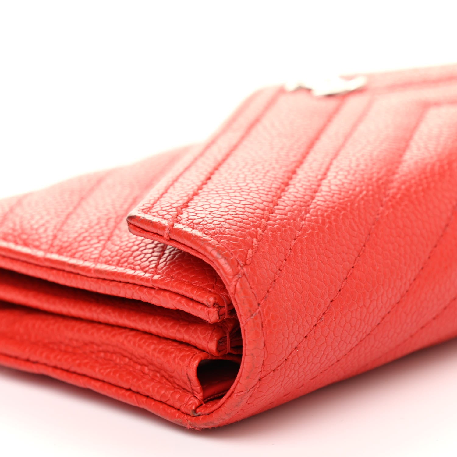 Chanel Caviar Chevron Quilted Wallet Red 11 of 16