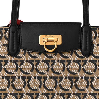 Salvatore Ferragamo Canvas Calfskin Gancini Bag Black 9 of 12