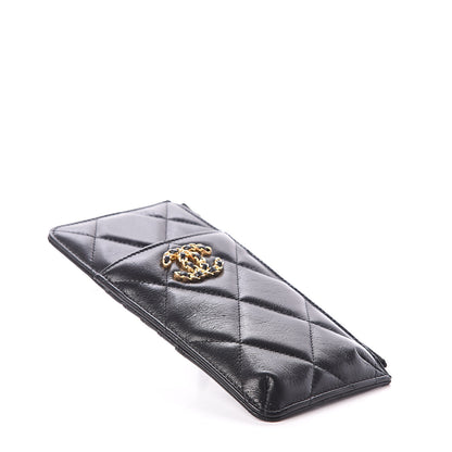 Chanel Goatskin Quilted 19 Flat Wallet Pouch Black 3 of 6