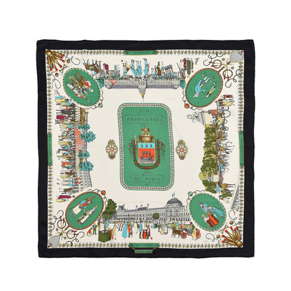 Hermes Silk Promenades de Paris Scarf 70 Black Creme Emeraude 1 of 6