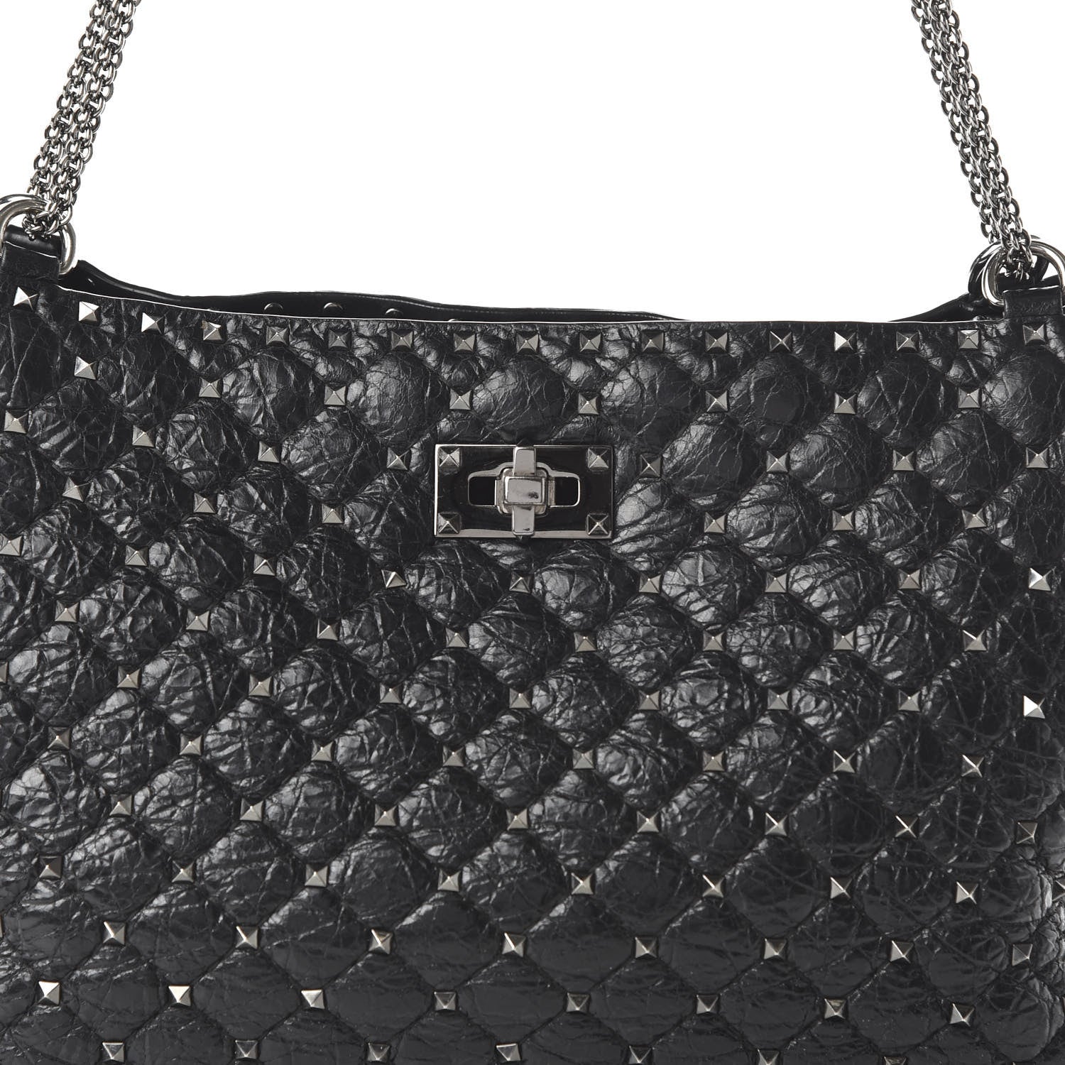 Valentino Garavani Craquele Nappa Rockstud Spike Shoulder Tote Black 9 of 9