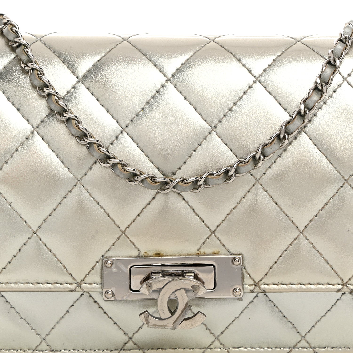 Chanel Patent Quilted Golden Class Wallet on Chain WOC Silver 9 of 12