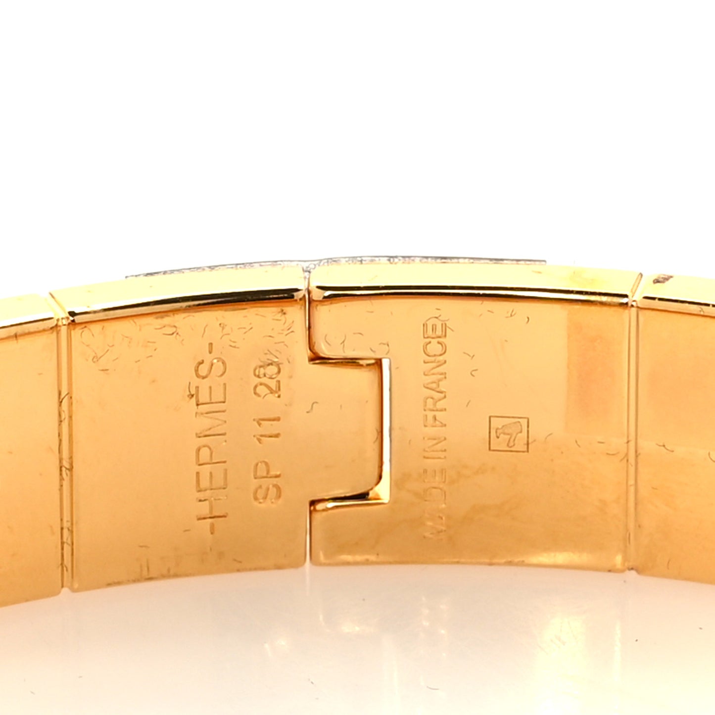 Enamel Printed Narrow Bolduc Au Carre Hinged Bracelet S Bleu Fumoir
