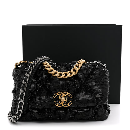 Chanel Sequin Quilted Medium Chanel 19 Flap Black 11 of 11