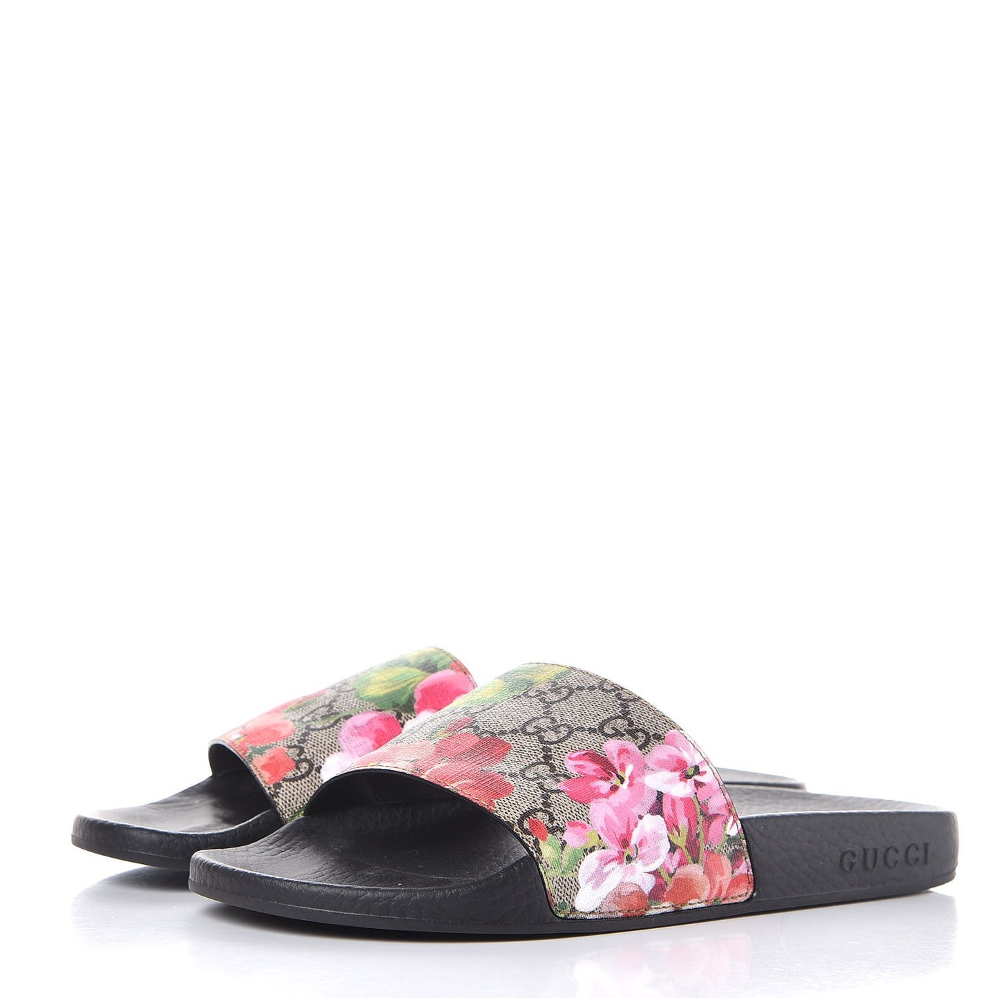 GG Supreme Monogram Blooms Slide Sandals 37 Beige Multicolor