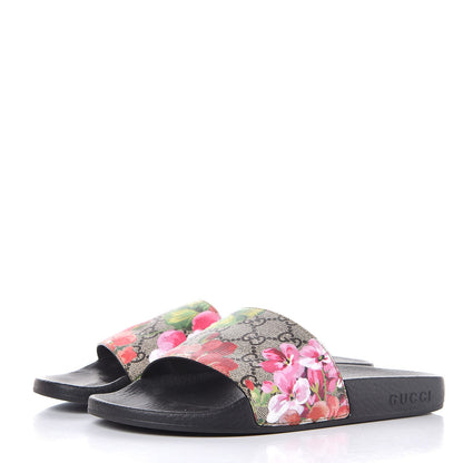 Gucci GG Supreme Monogram Blooms Slide Sandals 37 Beige Multicolor 3 of 10