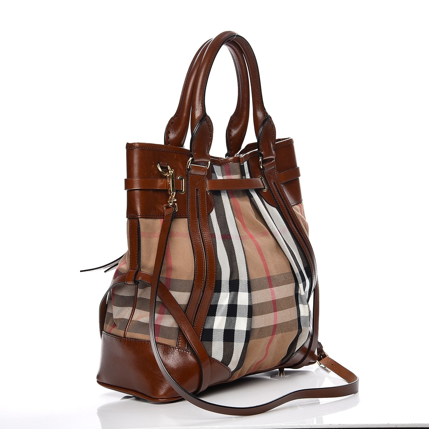 Burberry House Check Bridle Calfskin Medium Whipstitch Tote Dark Tan 4 of 15