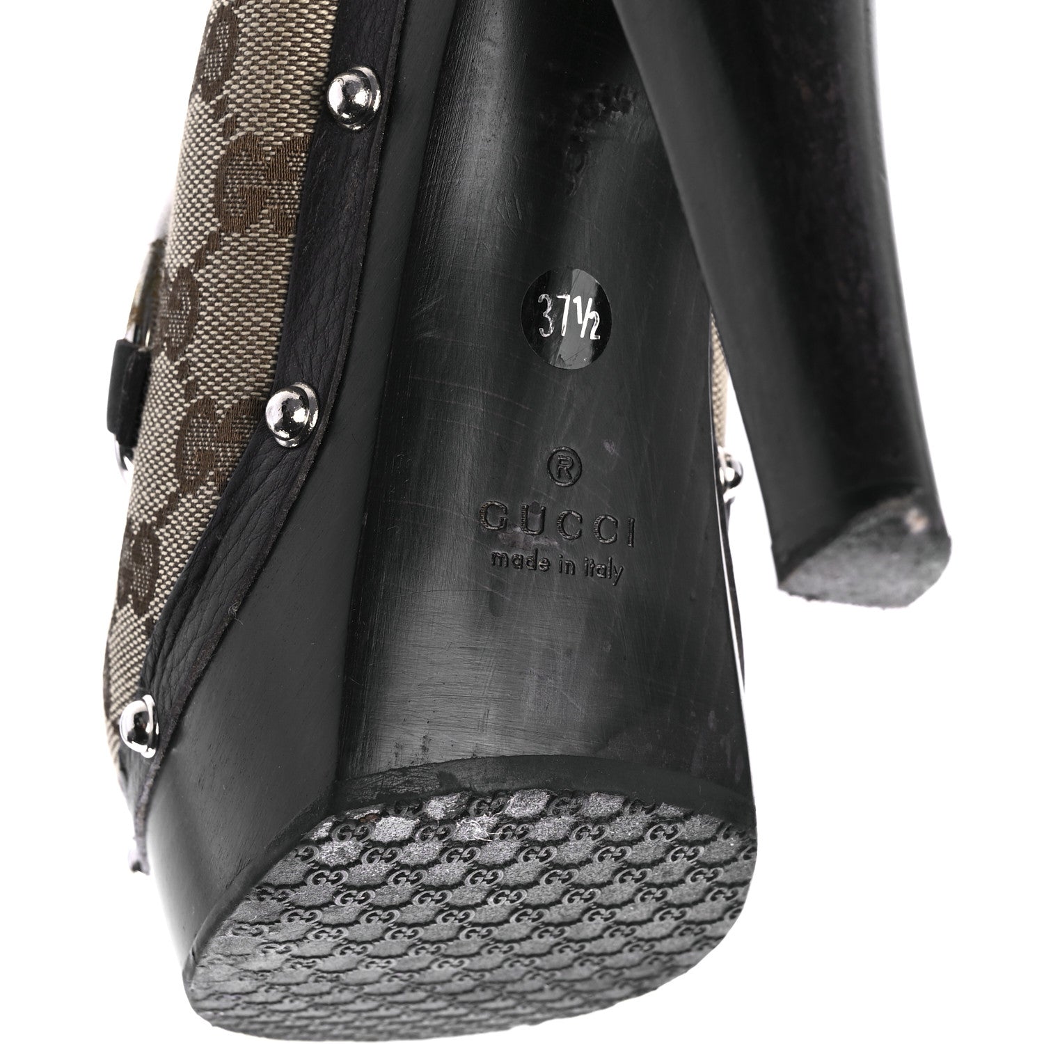 Gucci Monogram Cellarius Soft Calfskin Icon Bit Platform Clog High Heel Slide Sandals 37.5 Beige Ebony Cocoa 6 of 8