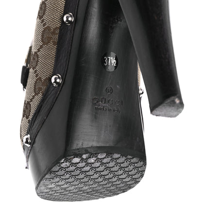 Gucci Monogram Cellarius Soft Calfskin Icon Bit Platform Clog High Heel Slide Sandals 37.5 Beige Ebony Cocoa 6 of 8