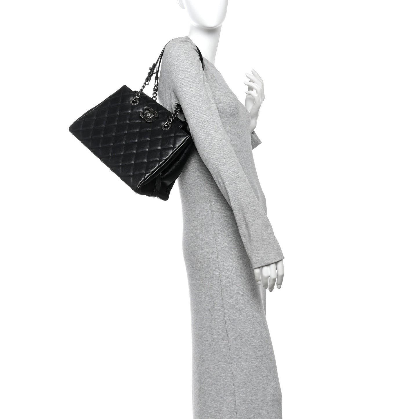 Metallic Goatskin Quilted Large City Rock Shopping Bag Black