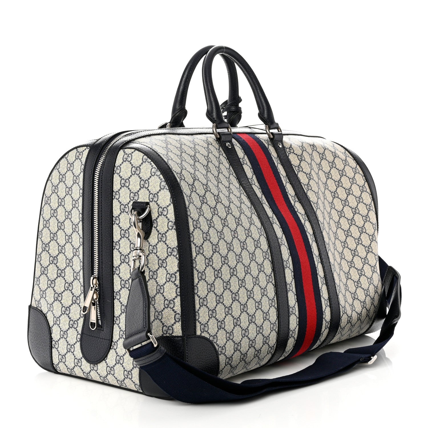 Gucci GG Supreme Monogram Textured Calfskin Web Large Ophidia Duffle Bag Beige Blue 2 of 9