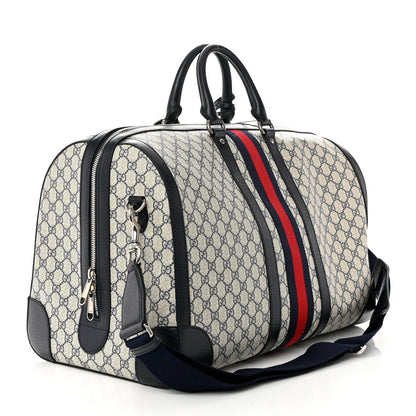 Gucci GG Supreme Monogram Textured Calfskin Web Large Ophidia Duffle Bag Beige Blue 2 of 9
