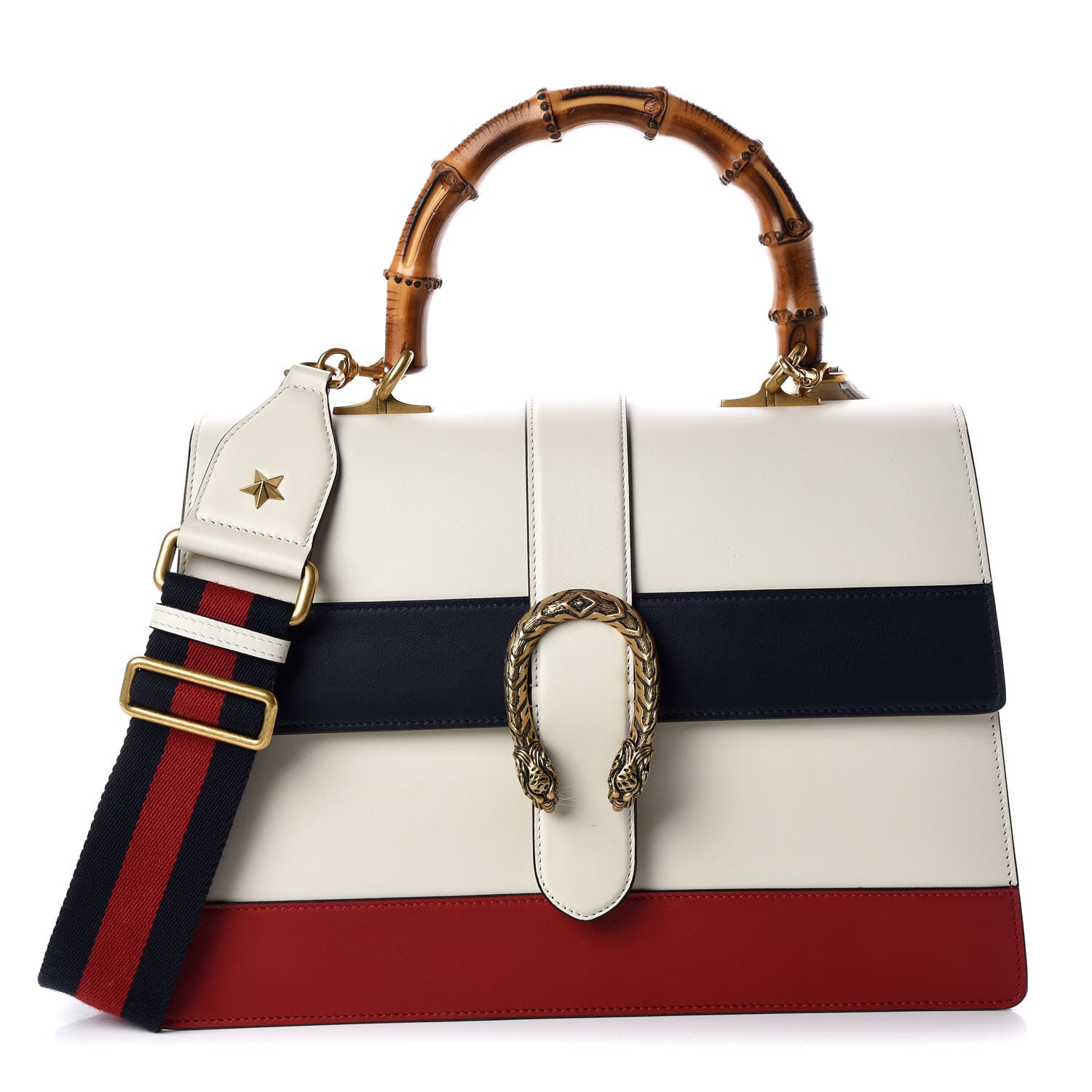 Gucci Calfskin Bamboo Web Large Dionysus Top Handle Bag White Blue Hibiscus Red 1 of 13