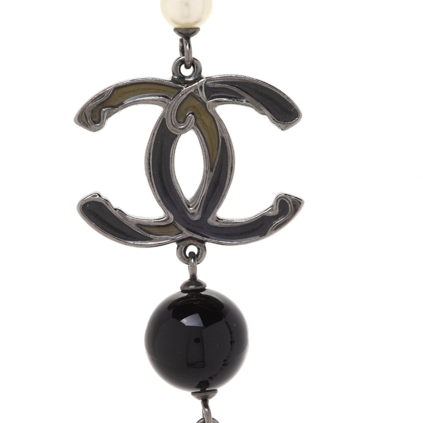 Beaded CC Short Necklace Ruthenium Black