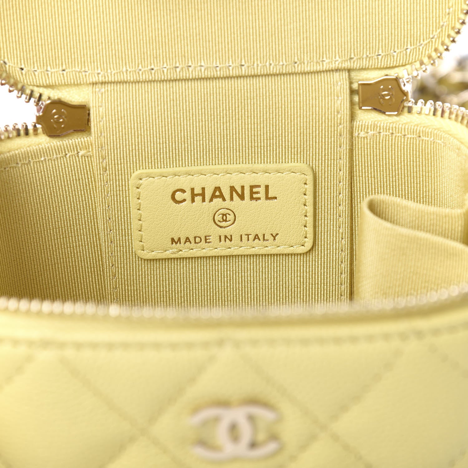 Chanel Caviar Quilted Mini Vanity Case With Chain Light Yellow 5 of 9