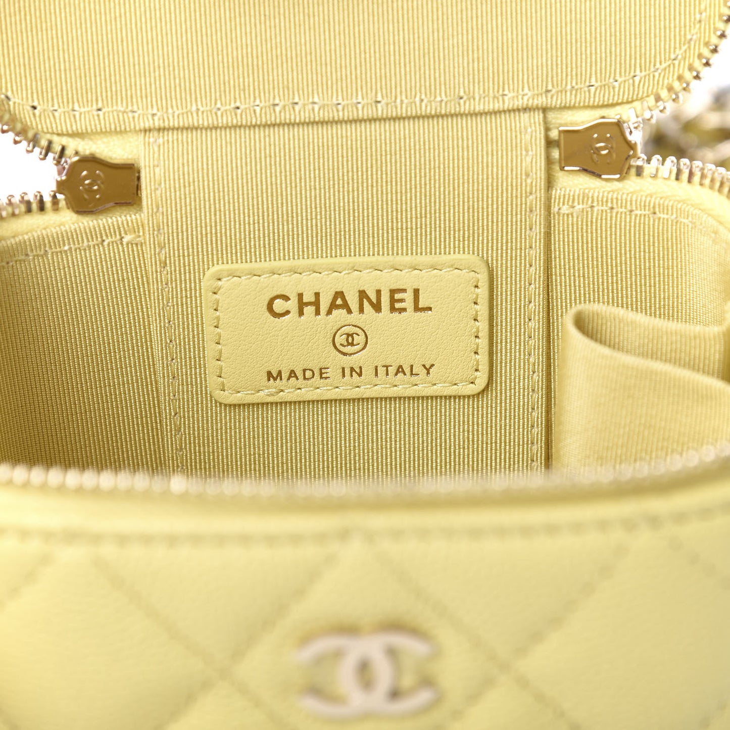 Caviar Quilted Mini Vanity Case With Chain Light Yellow