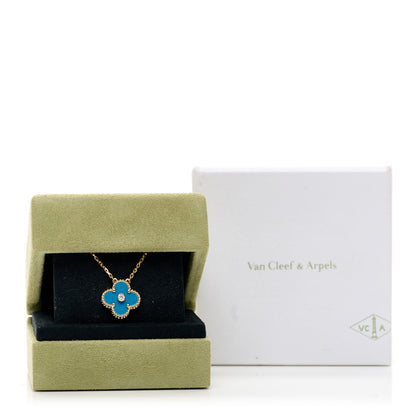 Van Cleef & Arpels 18K Yellow Gold Diamond Celestial Blue Sevres Porcelain Vintage Alhambra Pendant Necklace 5 of 5